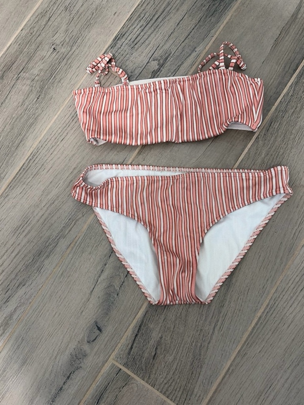 Roxy Pink and White Striped Bikini Set